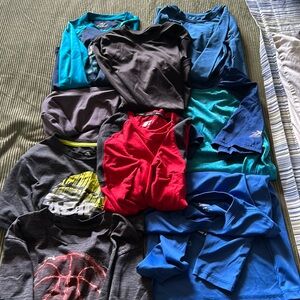 Nine boys tees, size 8.  Long and short sleeve bundle